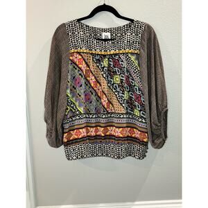 Ivy Jane Top Womens Vibrant Floral Boho Ballon Sleeve Size S Blouse